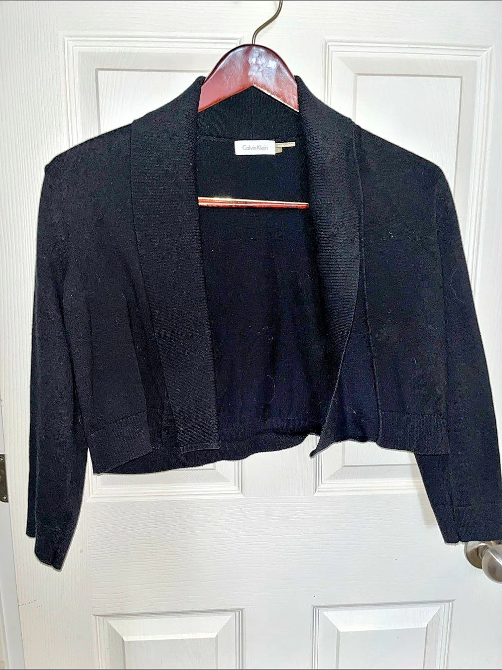 Calvin Klein Open Front Cropped Shrug Cardigan Black Jacket